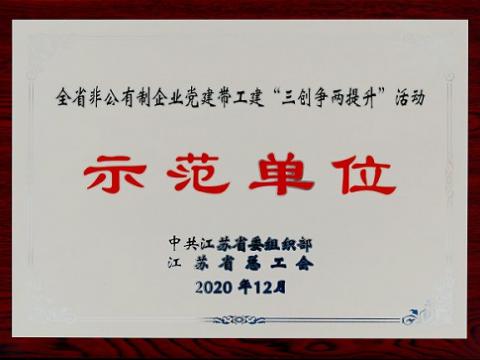 和记官网集团荣获全省非公有制企业党建带工建 “三创争两提升”活动树模单位